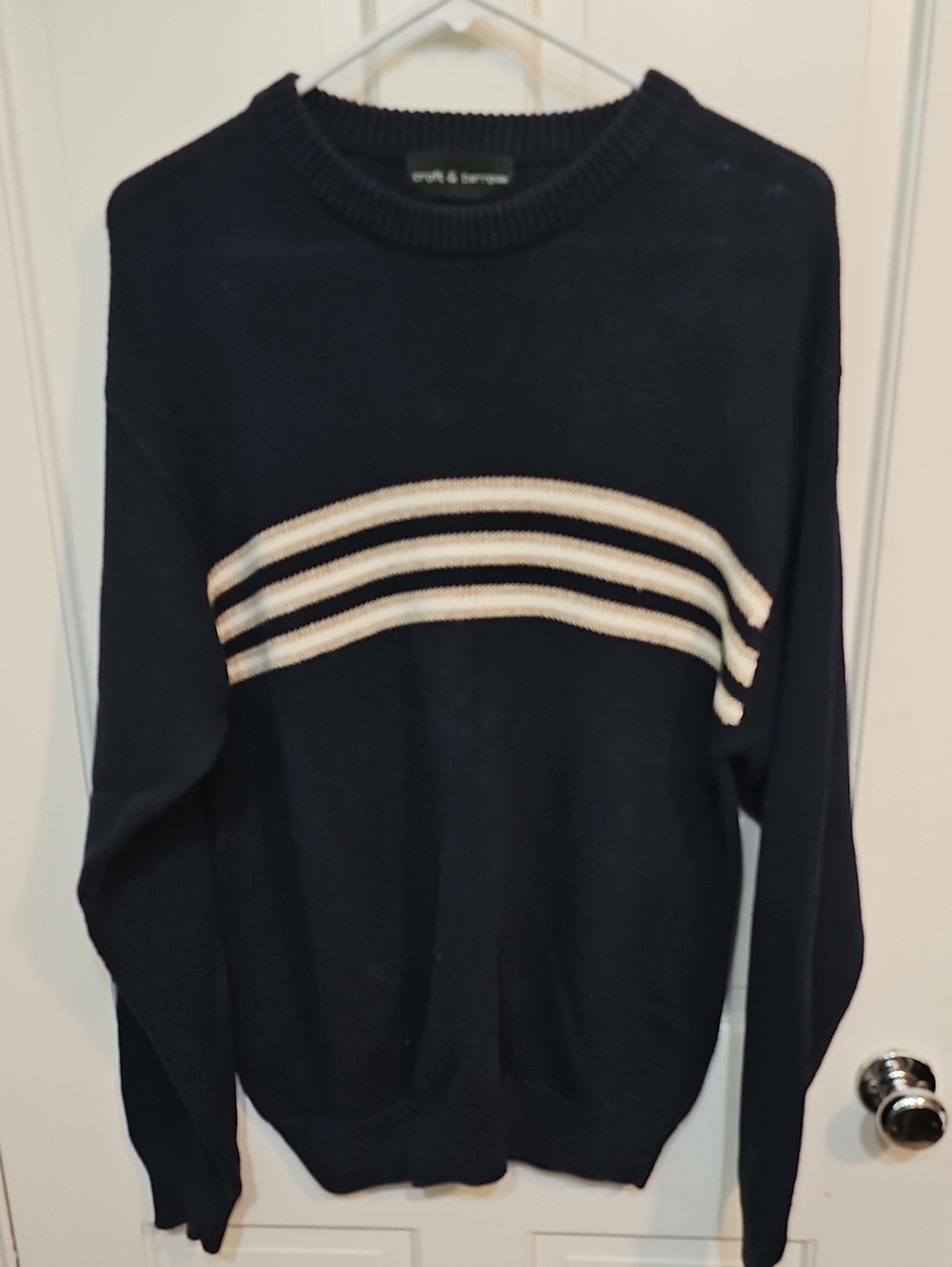 croft & barrow Navy Crewneck Sweater with Cream Stripes